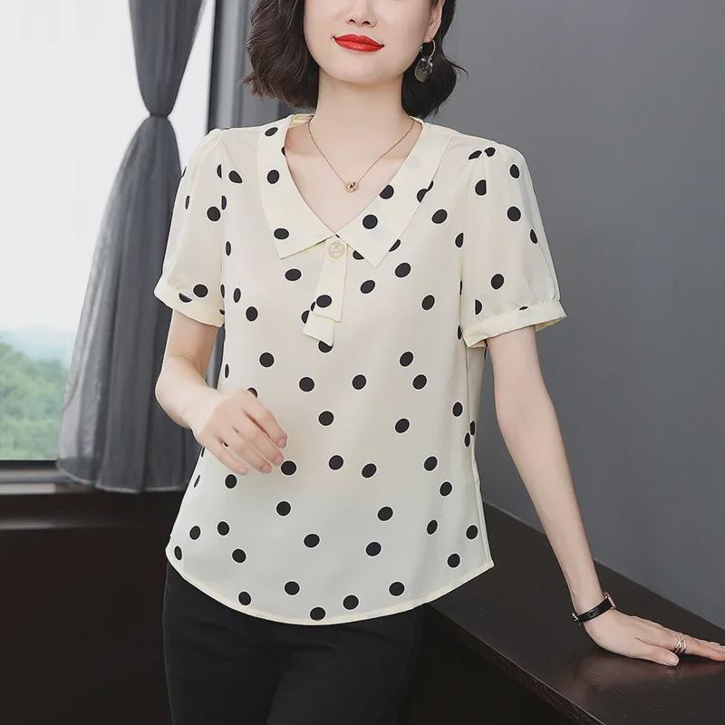 Women's Polka Dot Doll Collar Loose Tops - Summer 2023 Fashion