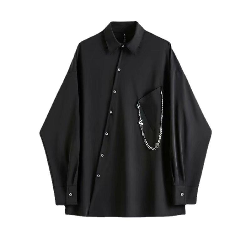 Men's Hong Kong Retro Asymmetrical Long-Sleeve Chain Hip-Hop Shirt