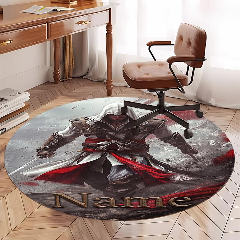 Custom Name Assassin's Creed Printed Round Rug Carpet Chair Rug Area Rug Entryway Doormats,for Office Chair Living Room Bedroom Kitchen Room.