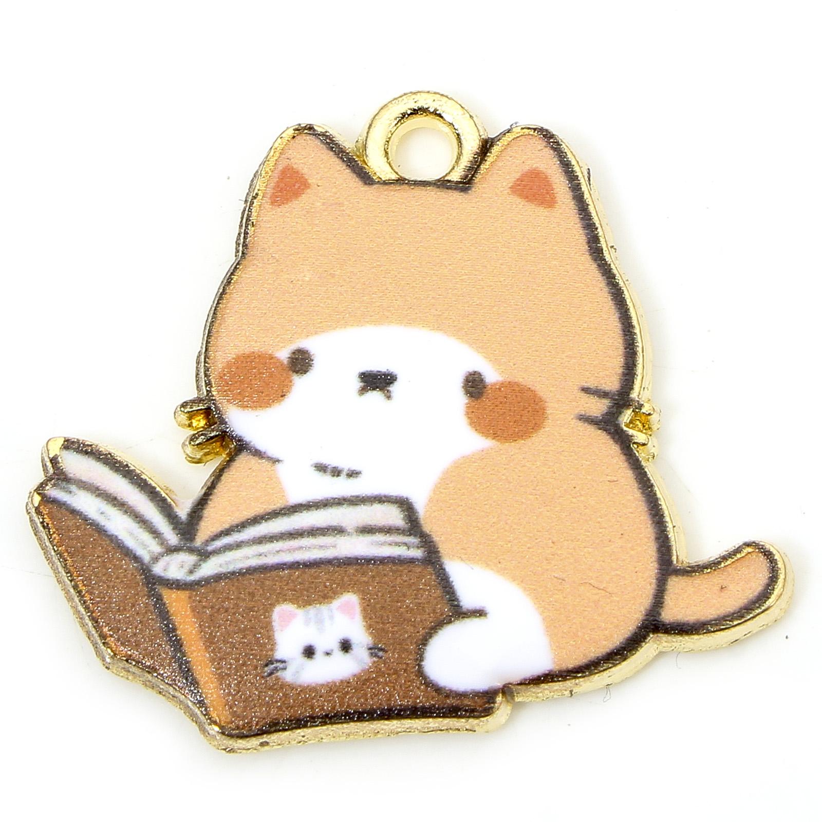 

10 PCs Zinc Based Alloy Charms Gold Color Multicolor Book Cat Enamel For DIY Hademake Necklace Jewelry Findings 25mm x 22mm