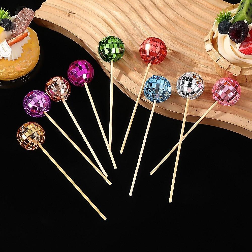 New Retro Disco Ball Cake Toppers 70s 80s Style 3cm Disco Mirror Ball Baking With Wooden Stick Cake Decoration Carnival Party