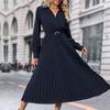 YYFS Damenmode Frühling Herbst Einfarbig Druck Langarm POLO Hals Casual Kleider