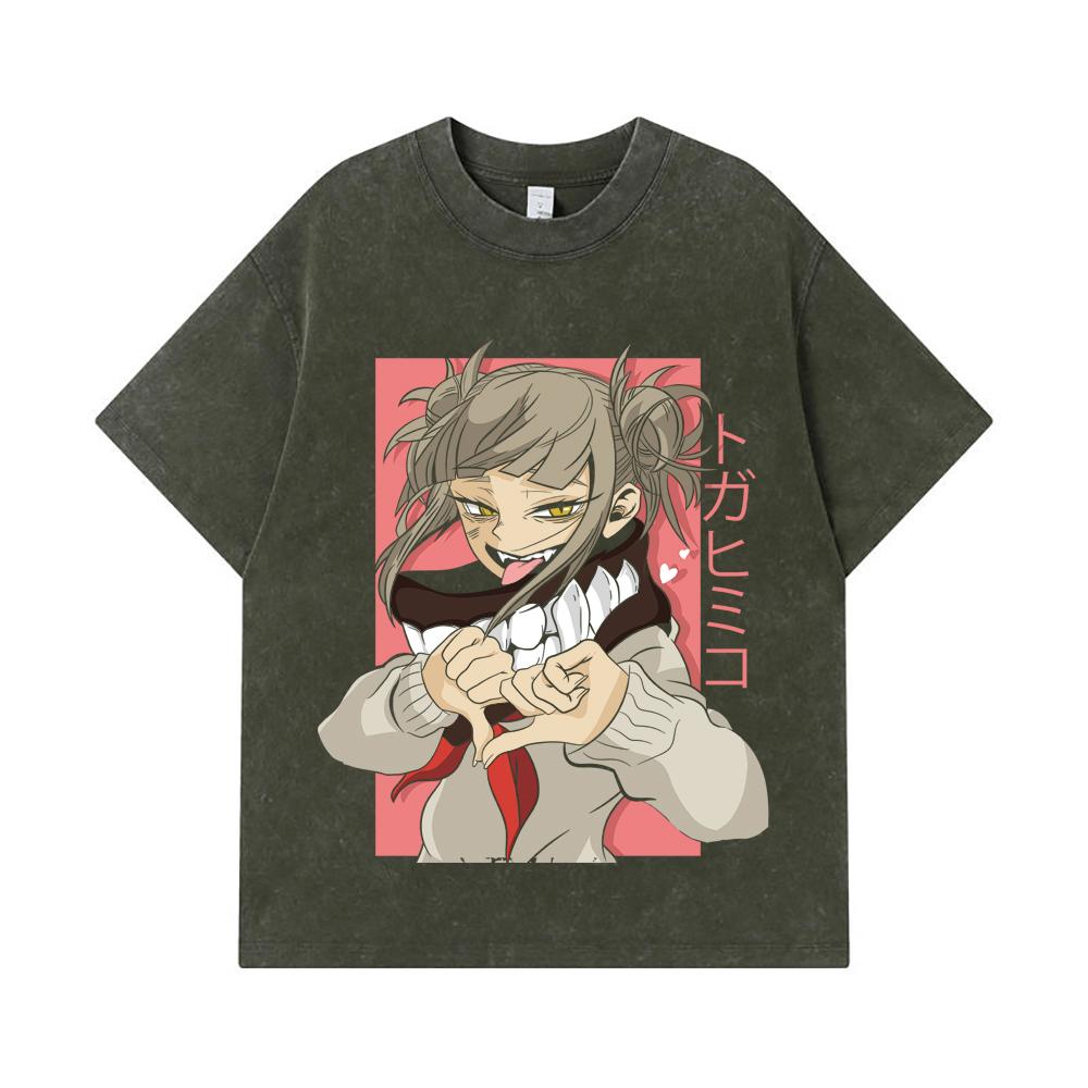 

Стирка 275 г/м² Футболки 100% Хлопок Моя геройская академия V19 Принт Тоги Унисекс Тяжелая хлопковая футболка S армия зеленый