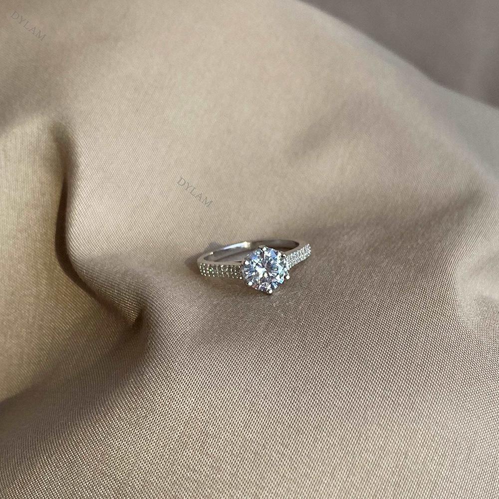 Tancise Women Classic 925 Sterling Silver Zircon Ring Ladies Jewelry Wedding Promise Party Gift