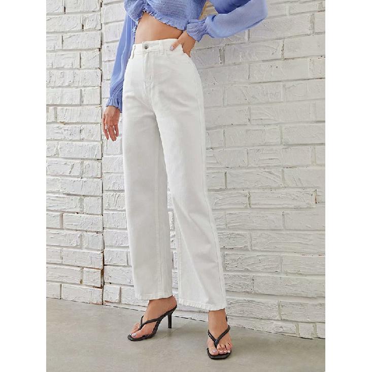 

Women S Straight Leg Denim Pants High Waist Casual Jeans Pants Solid Slim Trousers Female Denim Bell-Bottoms Trousers 3XL білий