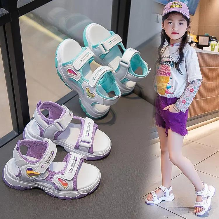 Mädchen Strandschuhe 2024 Neue Sommer Kinder Prinzessin Sandalen für Urlaub Weiche Sohle Rutschfest Mädchen Bonbonfarben Ballerinas Abriebfest