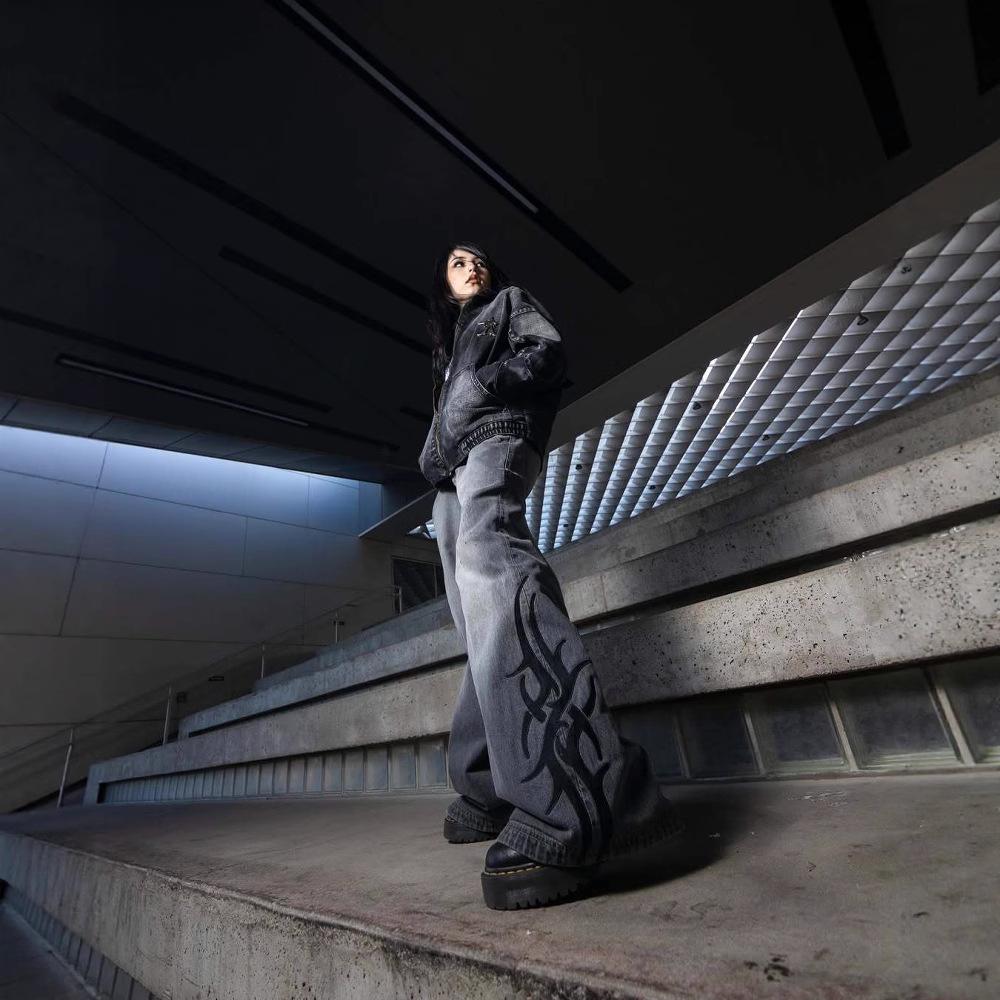 Unisex Street Goth Vintage Y2k Kalhoty Módní Hip Hop Džíny Muži Ženy Street Široké Kalhoty Volné Americké Ležérní Džíny