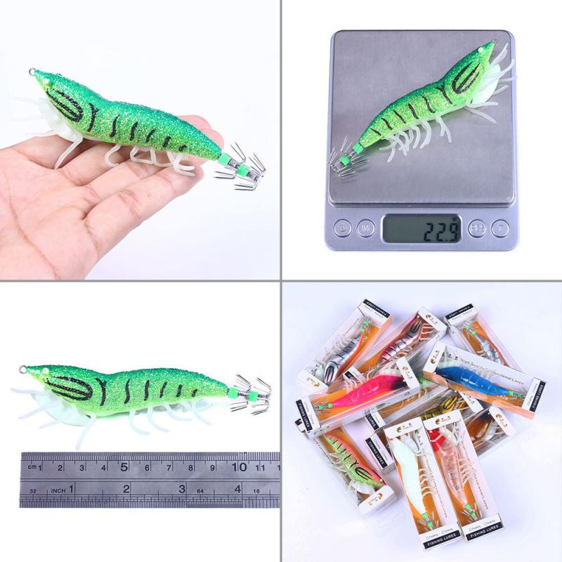 11CM22GLuminous Squid Shrimp Fake Bait Wood Shrimp Lure Bait Bionic Fishing Bait Universal for Freshwater and Saltwater