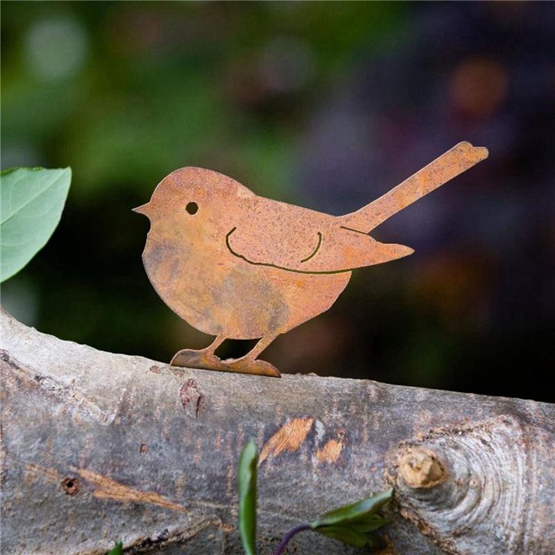 8X Rusty Metal Bird Wrought Iron Bird Waterproof Metal Bird Statue Outdoor Park Art Gardening Decorations