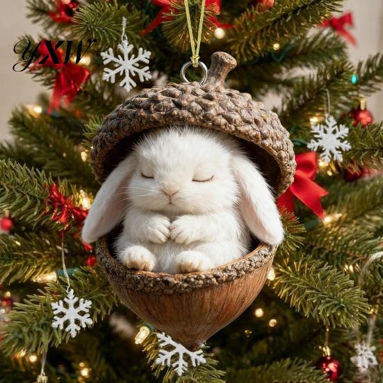 Festive Tree Decoration Forest Animal Acorn Hanging Ornaments Acrylic Christmas Decor with Holiday Home Ornament Squirrel Rabbit Pony Designs 2D Flat