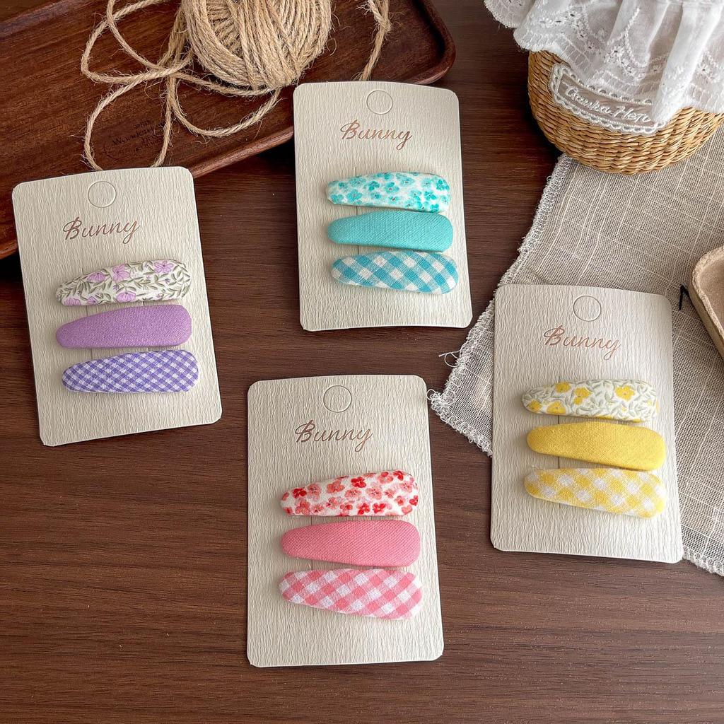 Korean Style Plaid Floral Water Drop BB Hair Clip Set: Versatile Hairpin Accessories for Girls
