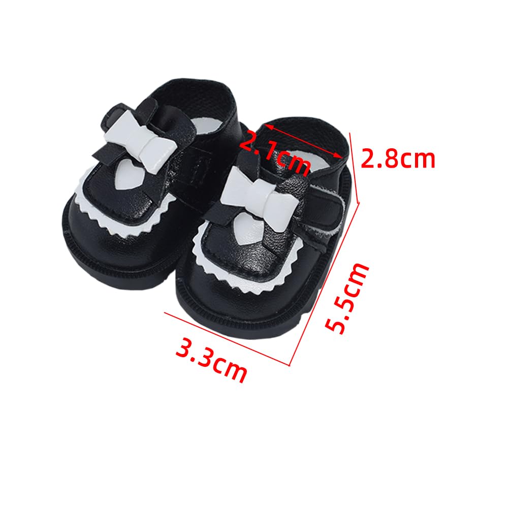 niannyyhouse 20cm Plush Toy Leather Shoes - Love Butterfly Ribbon Shoes - Shoe Length Approx. 5.5cm - Dress-up Doll Accessory (white + black)