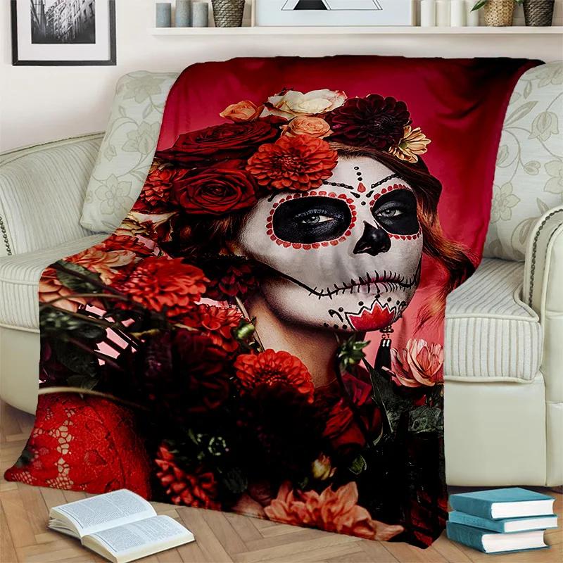 Coperta Orrore Teschio Femminile Ragazza Morta Gotica, Morbida Coperta da Lancio per Casa Camera da Letto Letto Divano Picnic Viaggio Ufficio Coperta Coprente Bambino