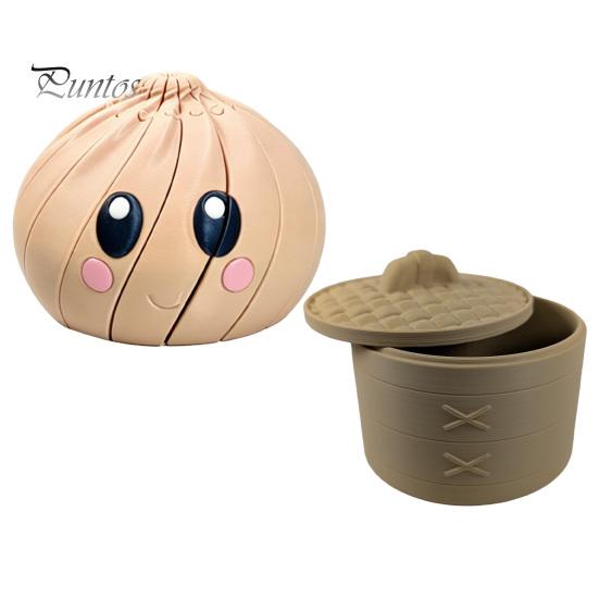 Steamed Bun Toy 3D Printed Twisting Dumpling Toy, Slippery Cartoon Expression Anxiety Relief Articulated Spiral Rotating Dough Ball Fidget for Stress