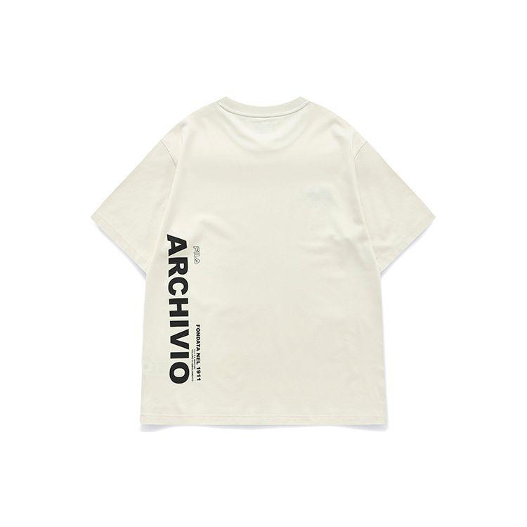 FILA Sports Casual Fashion Loose Breathable Round Neck Short Sleeve Drop Shoulder T-Shirt Men T-Shirts White F11M219105FIV