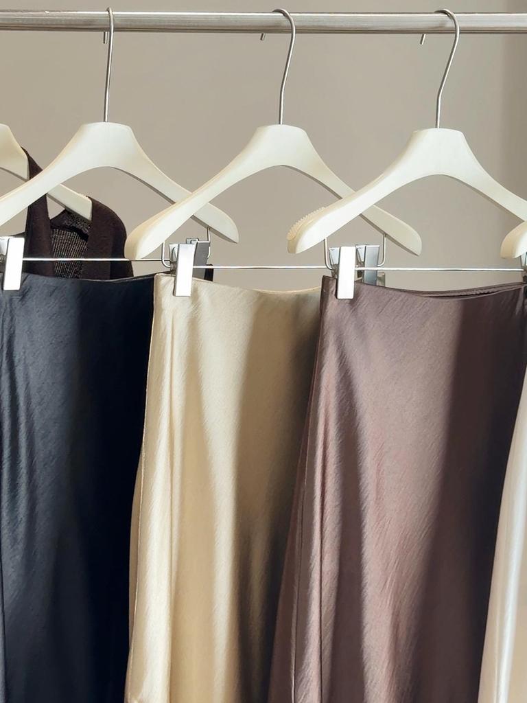 Women's High Waist Lace Patchwork A-Line Satin Skirt - Spring/Summer, Side Slit, Long Skirt