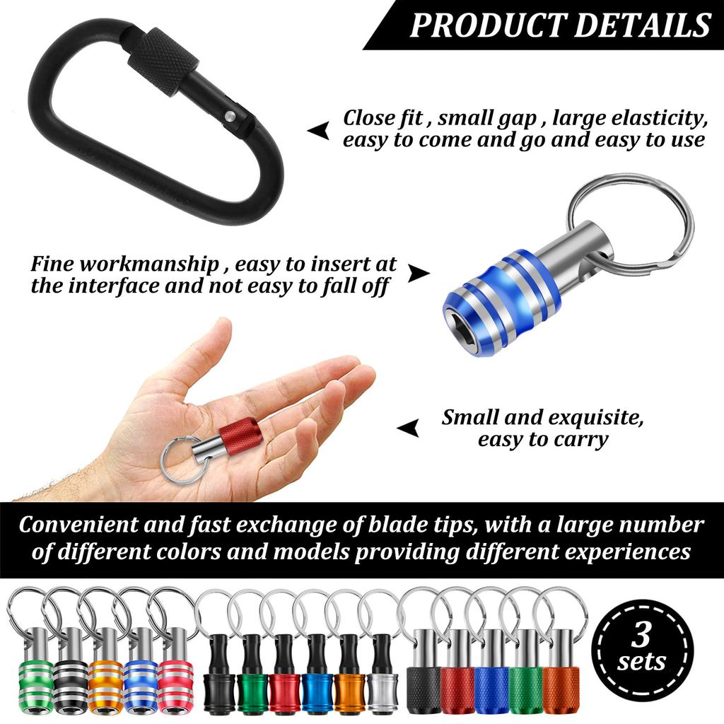 19PCS Screwdriver Bits Holder Extension Bar Keychain Screw Adapter with Carabiner Drill 1/4 Inch Hex Shank Hanging Carry Tool