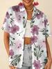 Gentle blue floral printed shirt for women, short-sleeve loose lapel design, niche vacation style top