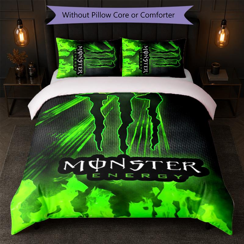 Monster Energy Print 3Pcs Duvet Cover Set 1 Duvet Cover and 2 Pillowcases Soft Bed Linen For Household Bedroom