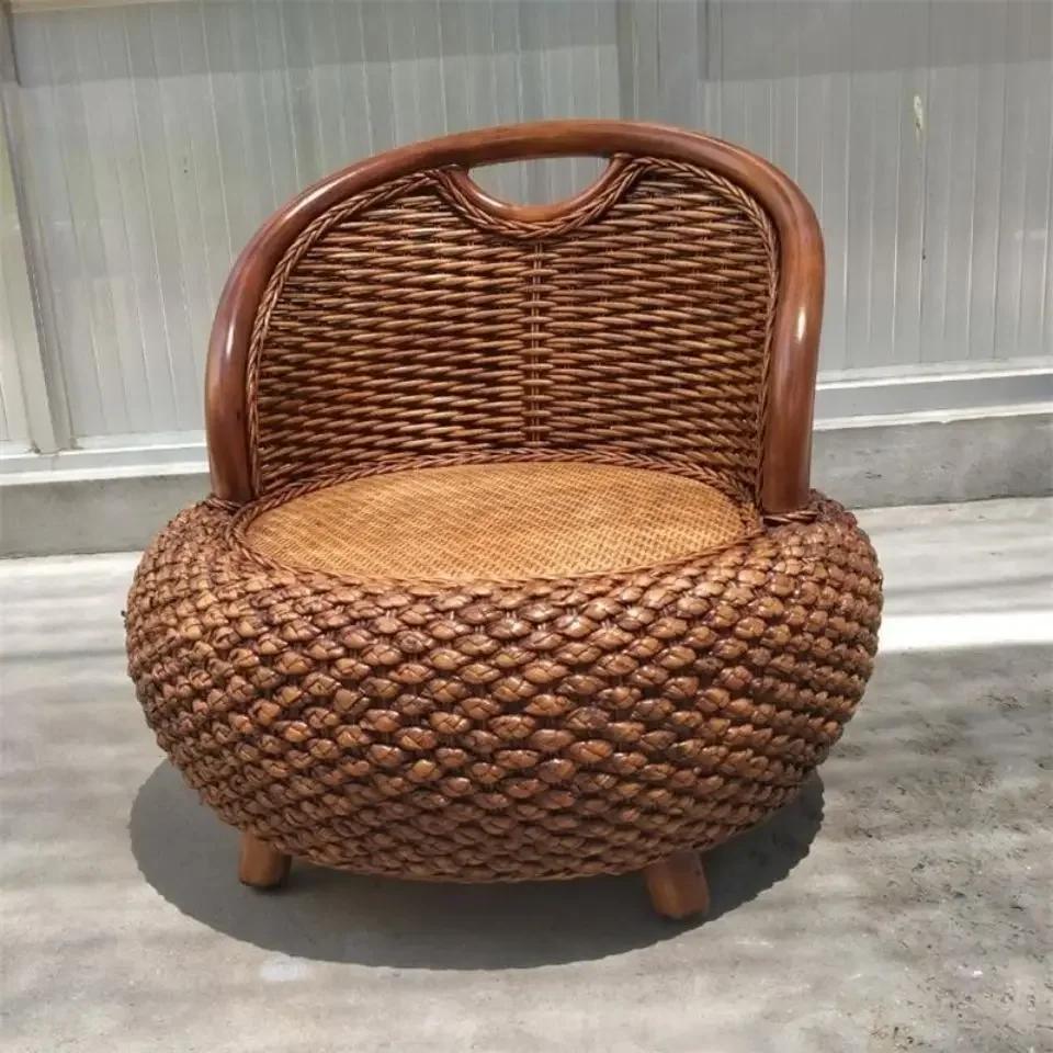 Japanese Style Handmade Rattan Backrest Chair Living Room Balcony Leisure Chair Home Homestay Bench Wooden Stool 50cm