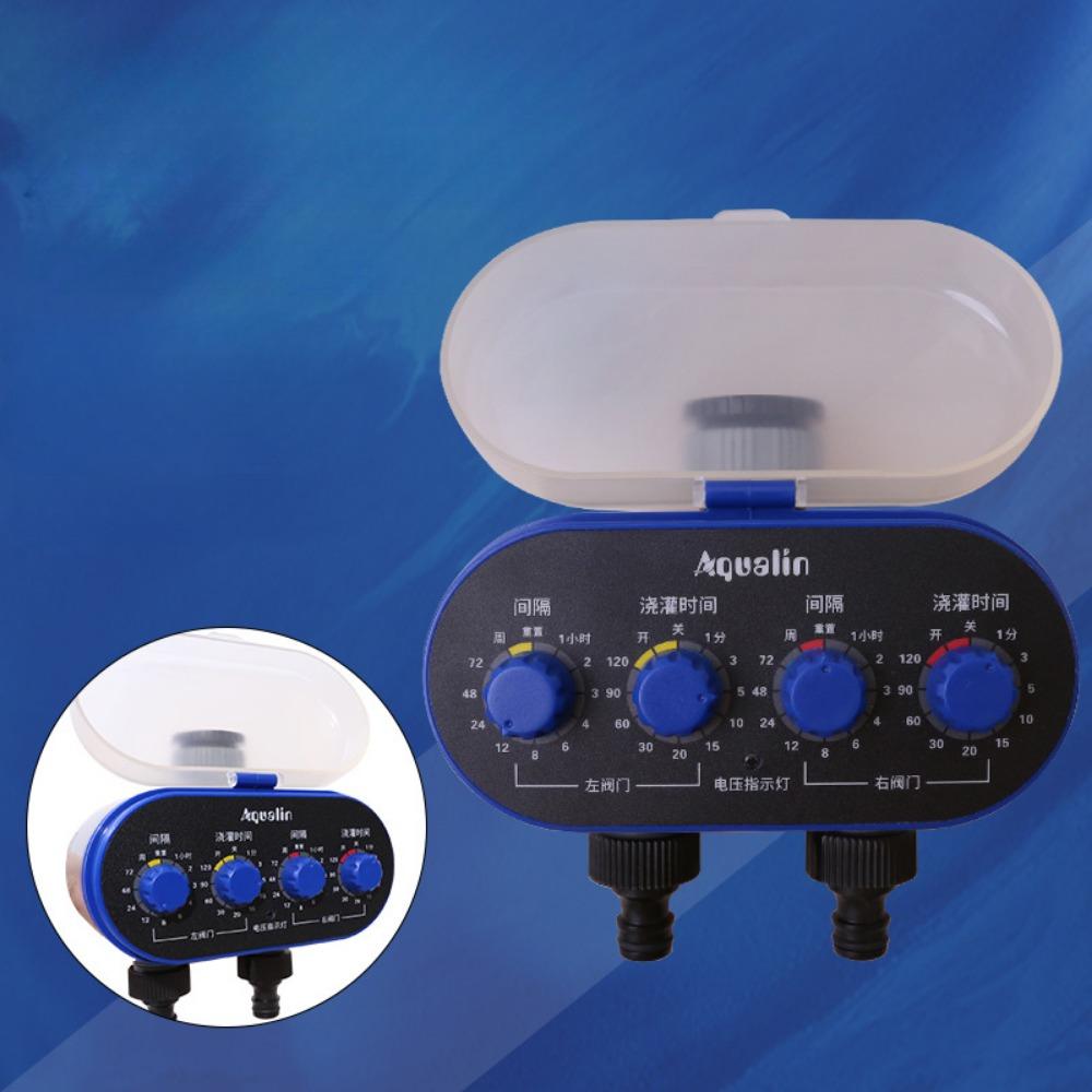 Ball Valve Electronic Automatic Watering Two Outlet Four Dials Water Timer Garden Irrigation Controller for Garden, Yard