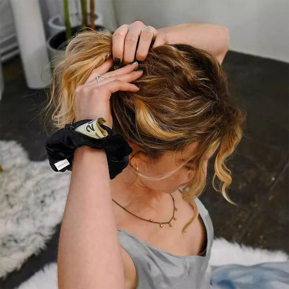 Anti-Theft Scrunchie with Hidden Pocket Elastic Hair Band Trendy Ponytail Holder Women Girls
