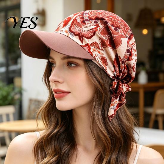 Sun Hat Headscarf Hat, Cashew Flower Print Ethnic Style Turban Cap, Elastic Fabric Protection for Cycling Sports Chemotherapy Cap