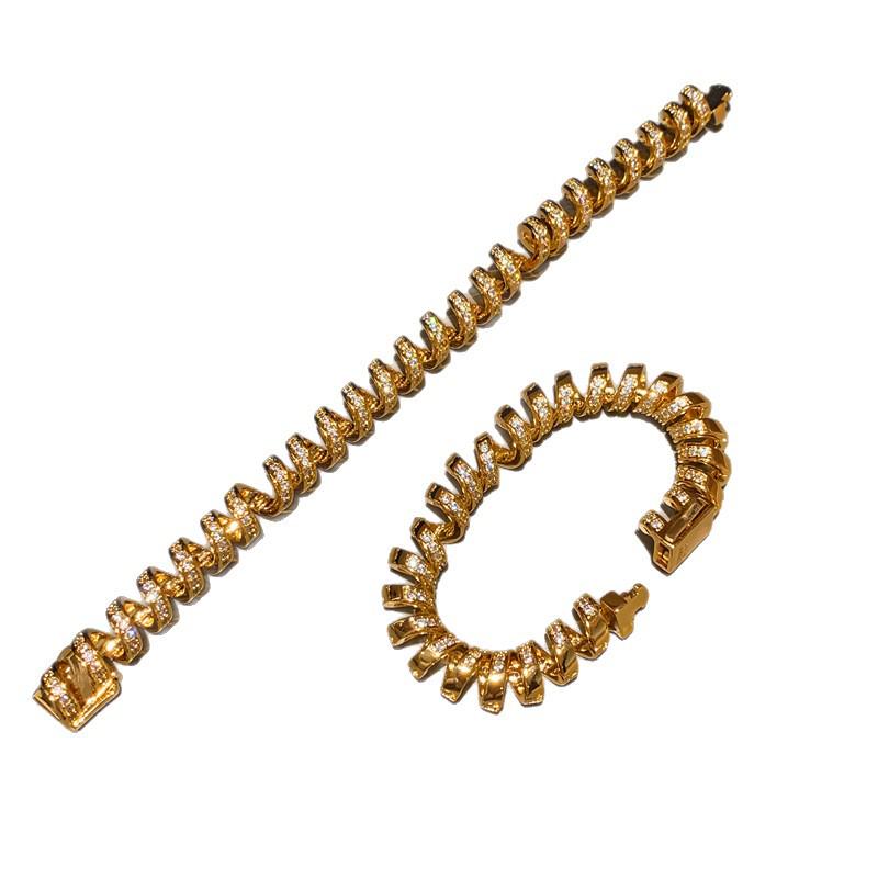 18K Gold Plated Zirconia Twisted Patchwork Bracelet | Fashionable, Cool, and Unique Style Hand Jewelry