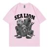 Grappig Zeeleeuwen Meme T-shirt Unisex Dames Mode Vintage Korte Mouw T-shirts Hoge Kwaliteit Katoen Oversized T-shirts Streetwear