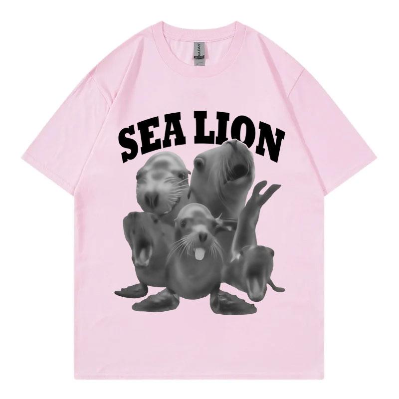 Grappig Zeeleeuwen Meme T-shirt Unisex Dames Mode Vintage Korte Mouw T-shirts Hoge Kwaliteit Katoen Oversized T-shirts Streetwear