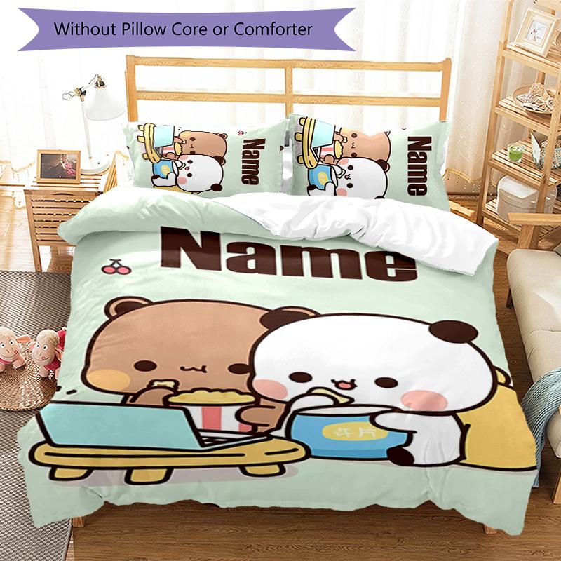 3pcs Yier BuBu Bear3 Cover Set - Personalized Name, HD Printed Bedding with 1 Cover and 2 Pillowcases - Perfect for Home Decor, Easy Care