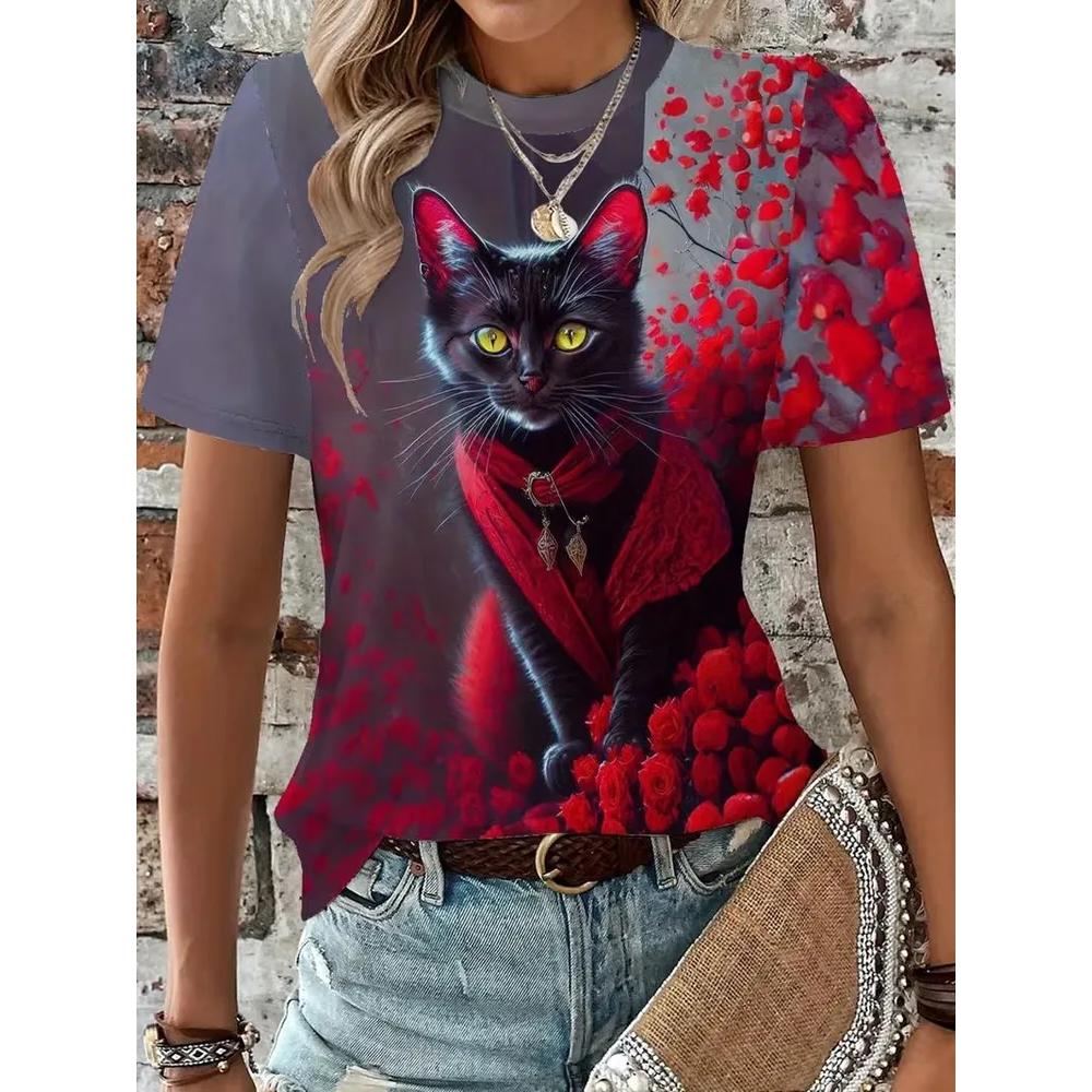 Casual Loose Animal Print T-shirt Women's Versatile Top Daily Short Sleeve Comfortable Breathable T-Shirts Women’s