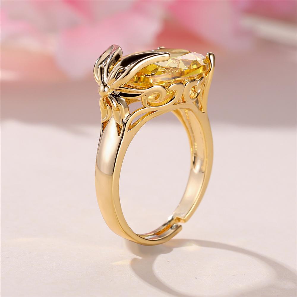 Unique Female Yellow Oval Round Zircon Stone Ring Dainty Gold Color Wedding  For Women