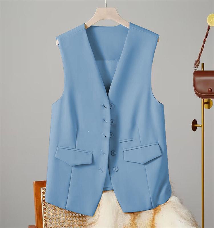 2025 Spring V-neck Loose Solid Color Sleeveless Jacket & Cardigan Vest