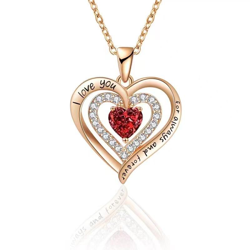Mylove New Birthstone Heart Pendant Inlaid Blue Stone Fashionable Personalized Heart Shape Necklace Jewelry 18inches&Fashion Pendant