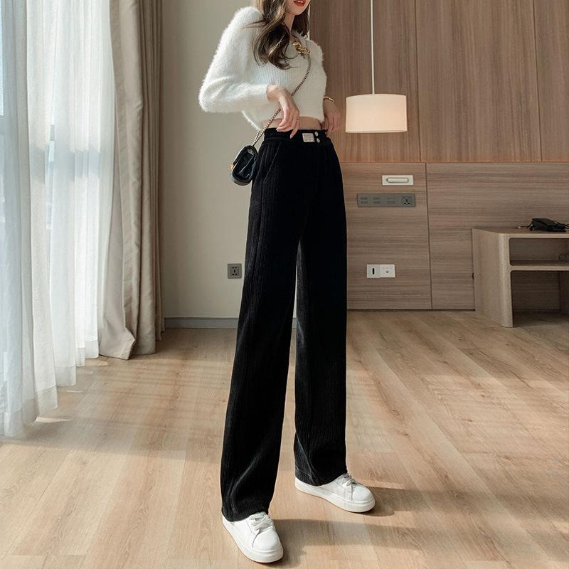 High-waisted Warm Women's Pants Loose and Slim Large Size Straight Harem Pants Chenille Wide Legs