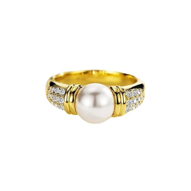 Light Luxury Old Money Style Pearl Ring Inlaid With Zircon Personality Design Medieval Stacked Fashion Twist Ring Woman