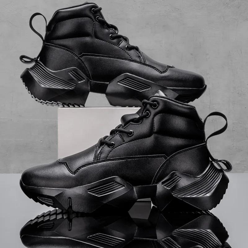 Podzimní zimní boty pro muže Štípená hovězí kůže Teplá kožešinová plyšová Pánská obuv Motocyklová jízda Lov tenisky