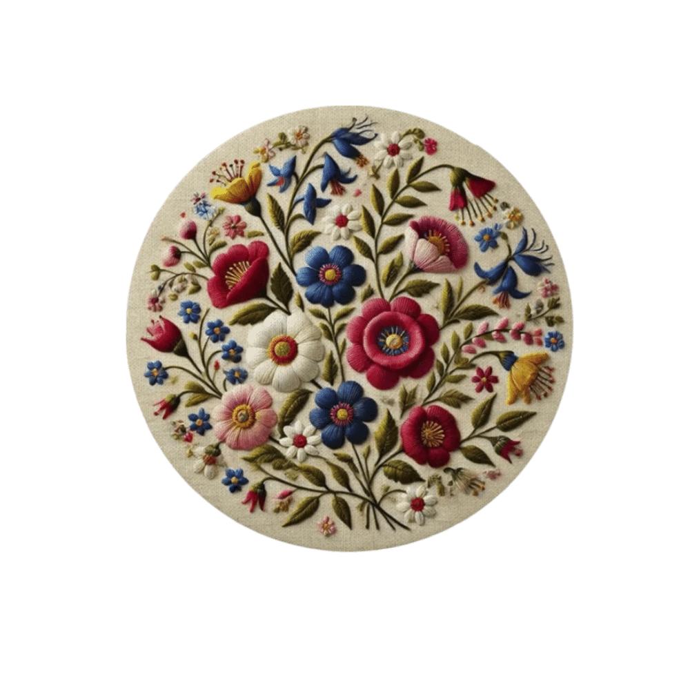 Rutschfeste Blumen-Leinen-Tischmatte Hitzebeständige Runde Esstischmatte Florale Vögel Tischuntersetzer Handwerk