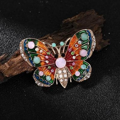 Summer Vintage Fashion Crystal Enamel Butterfly Brooches Rhinestone Animals Corsage Pins Jewelry Accessories for Women Gifts