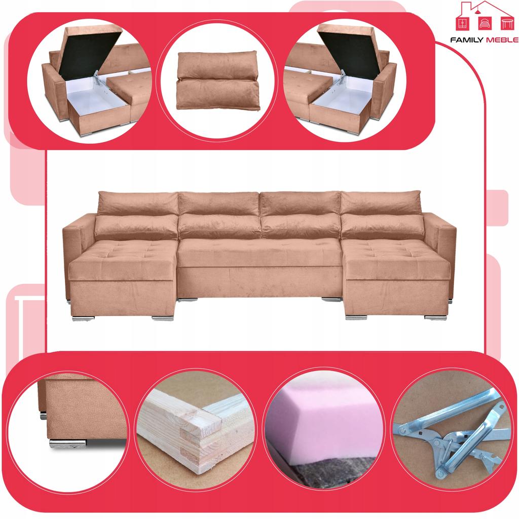 Varius BIG Corner Sofa Bed with Sleeping Containers Family Furniture Beige