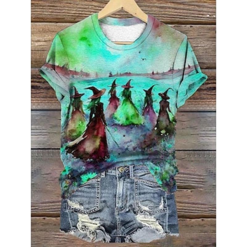 

Женская футболка с принтом «Ведьма на Хэллоуин», стильная повседневная, с коротким рукавом и круглым вырезом, желтая, летняя 2XL