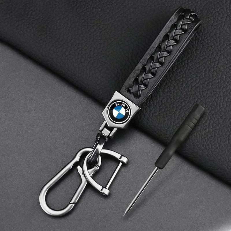 For BMW E36 E46 E90 E60 E39 F30 F10 F20 X5 E70 E53 G30 E91 E92 E93 Metal Leather Car Keychain Key Ring Decor Car Accessories