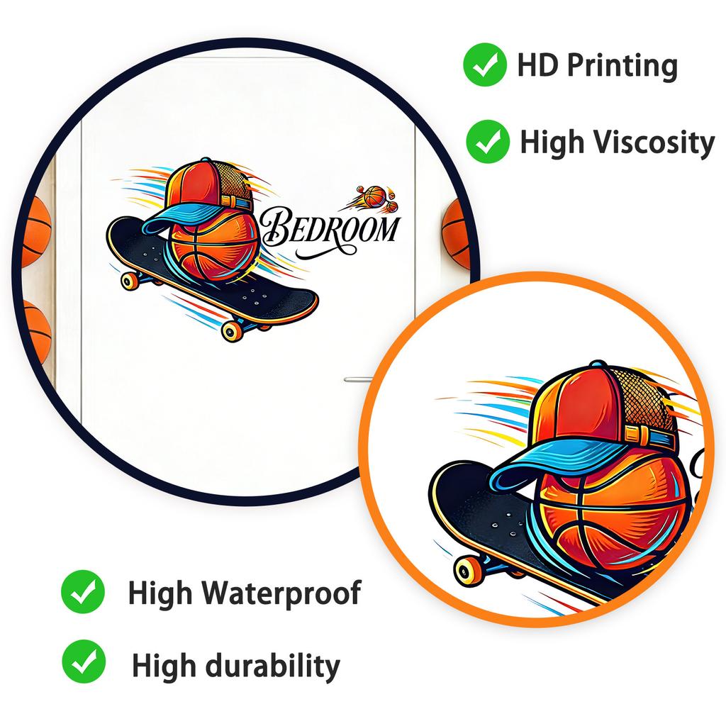 Basketball Skateboard Self Adhesive Wall Sticker for Bedroom Study Sports Room Living Room Door Decor