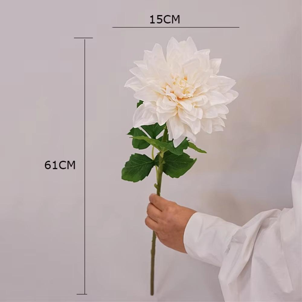 61CM Artificial Dahlia Flowers Green Leaves Simulation Dahlias Branch  Hotel Wedding Decoration