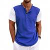 Mens Loose Short Sleeve Waffle Henley T Shirt Summer Casual Top