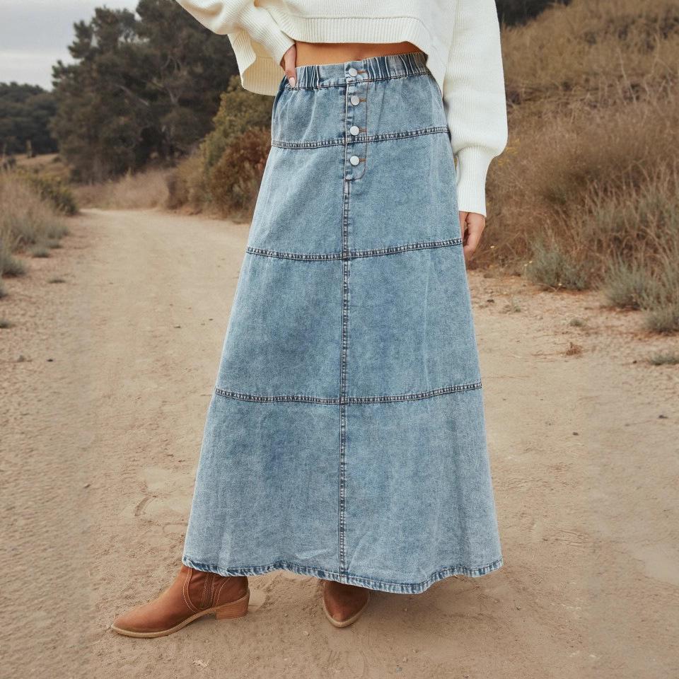 Bohemian A-line Layered Patchwork Women's Denim Skirt