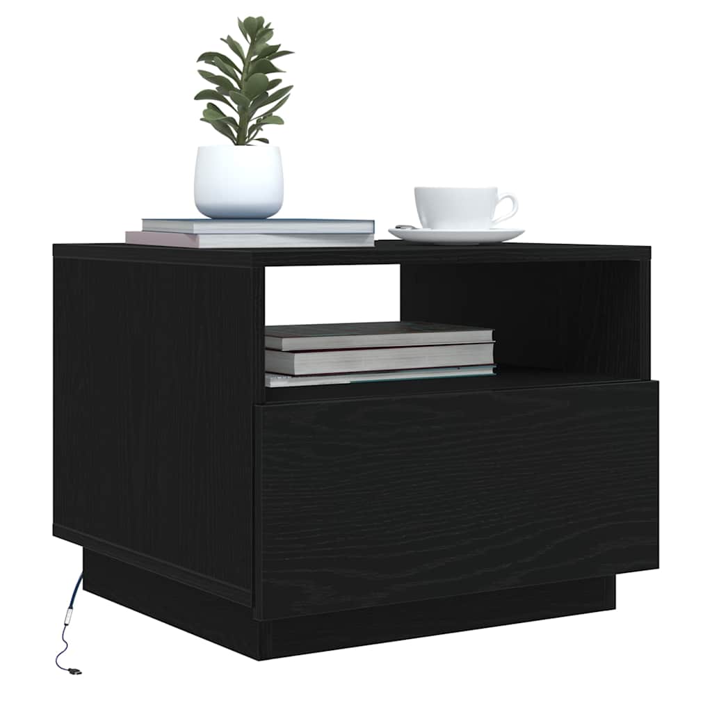 Coffee Table with LED Lights Black Oak Effect 50 x 49 x 40 cm