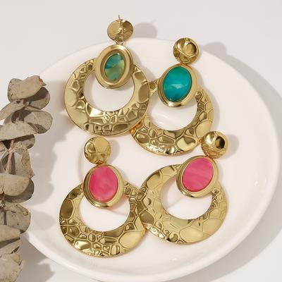 Vertical Natural Stone Stainless Steel Earrings, French Retro Turquoise Earrings, Geometric Titanium Steel Earrings For Women