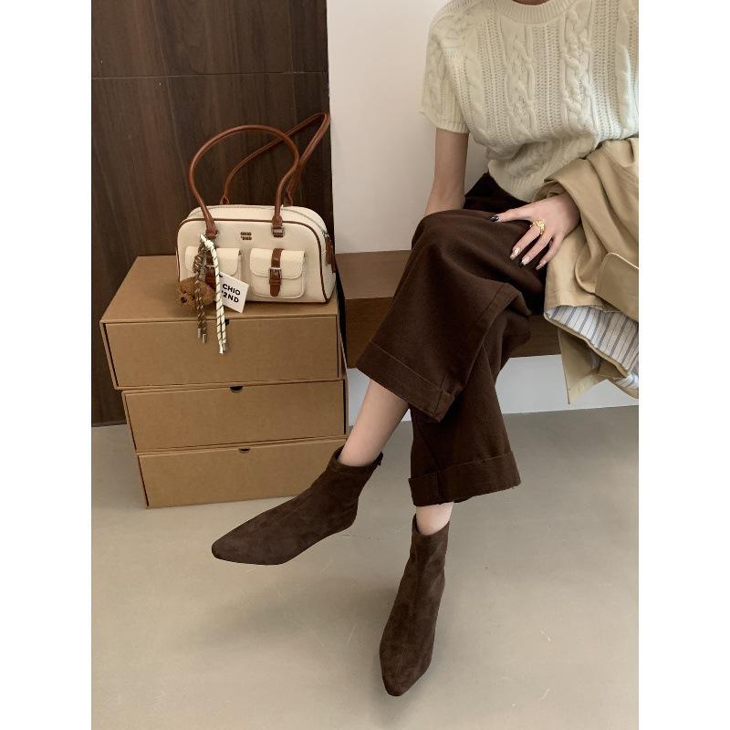 Autumn Simple Matte Suede Flat Socks Boots Flat Heel Thin Boots Temperament Pointed Short Boots Women's